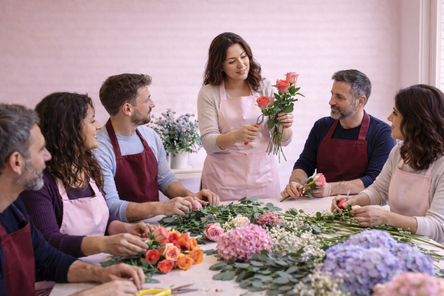 Mise en situation d'un atelier floral pour les entreprises 